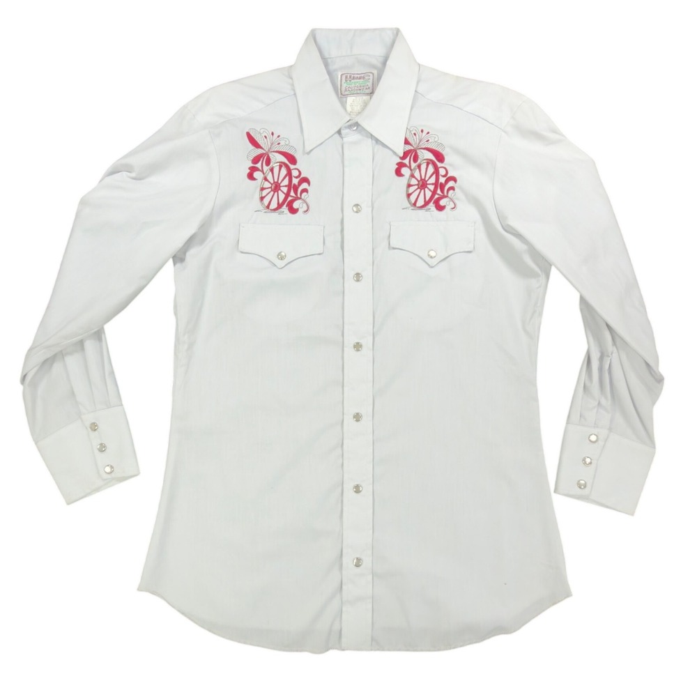 H Bar C Vintage 70s Wheeler Western Shirt Mens 15.5-33 White Embroidered NWT